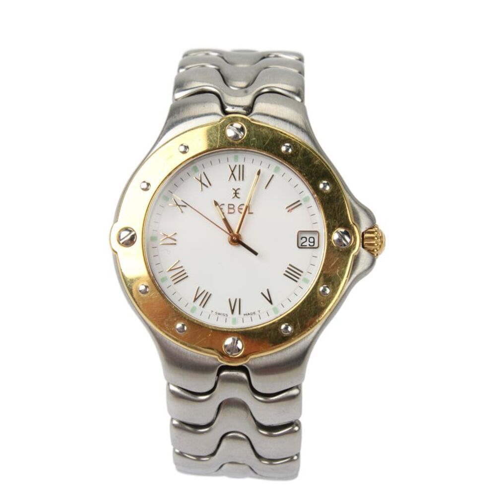 Ebel Mens Vintage S-Steel+18K Gold Two-Tone Sportwave E6187631 Quartz Watch 36mm